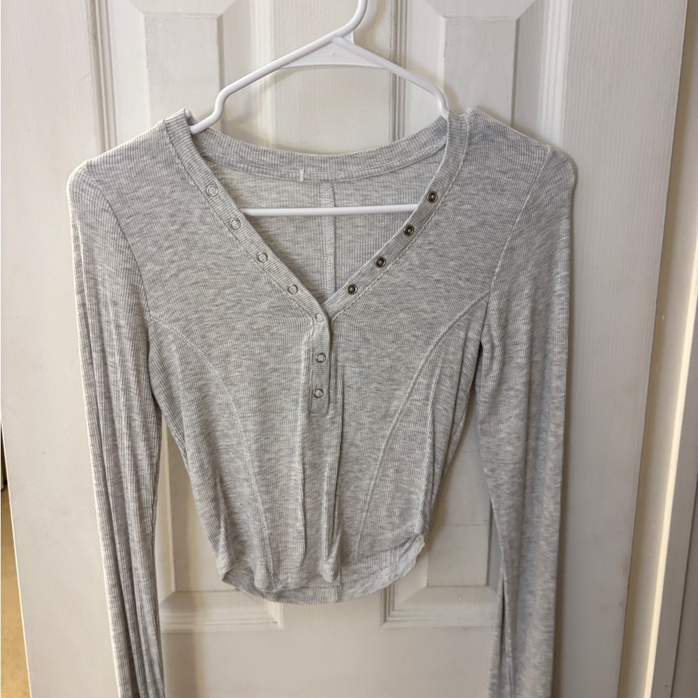 Garage Light Gray Button-Up Women's Top